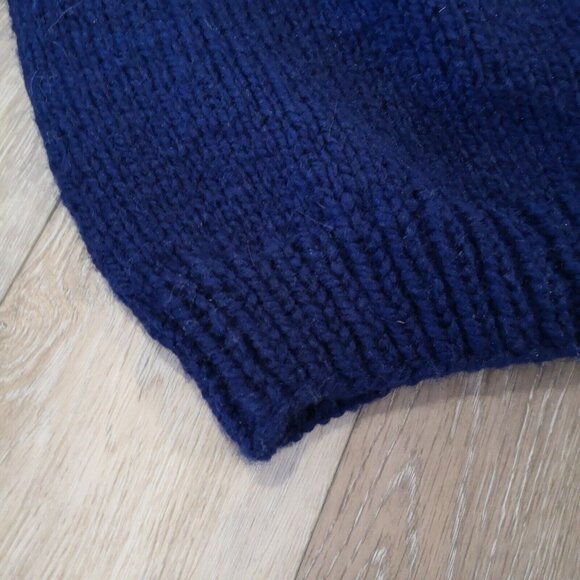 Vintage Wool Fair Isle Sweater Hand Knit Chunky Blue White Men's M Wom L Lovely - Picture 5 of 16